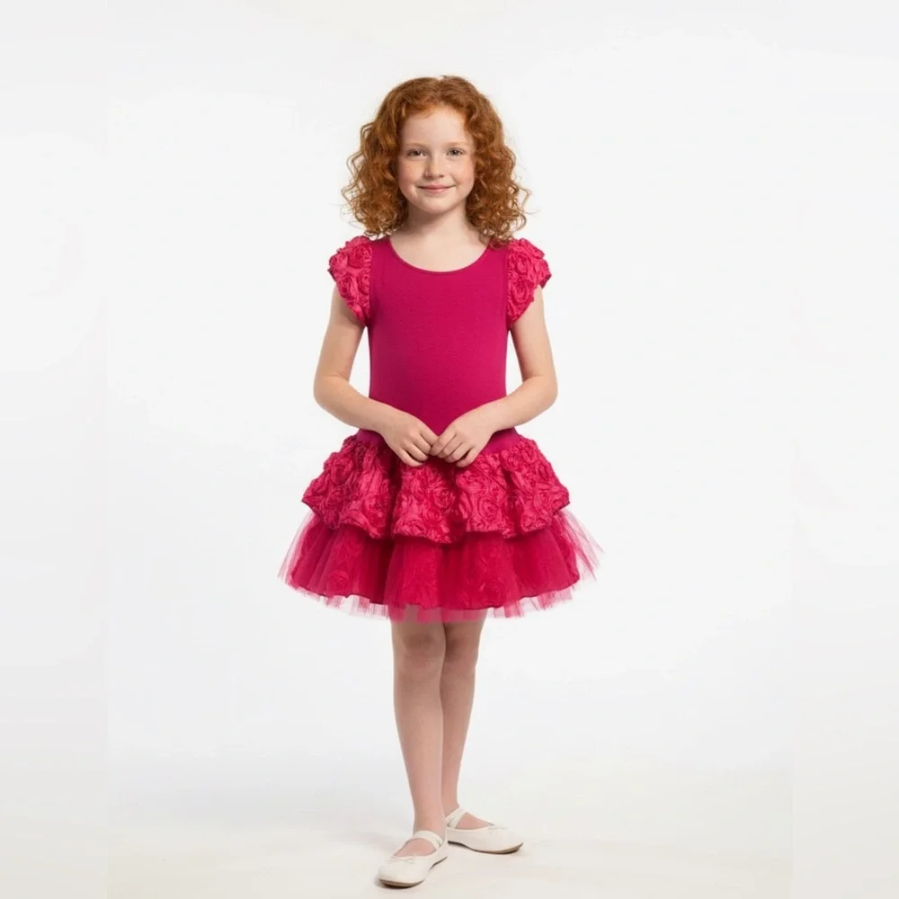 Dolls & Divas Hot Pink Ruffles Tulle & Roses Girls‎ Dress Sz 4 NWT